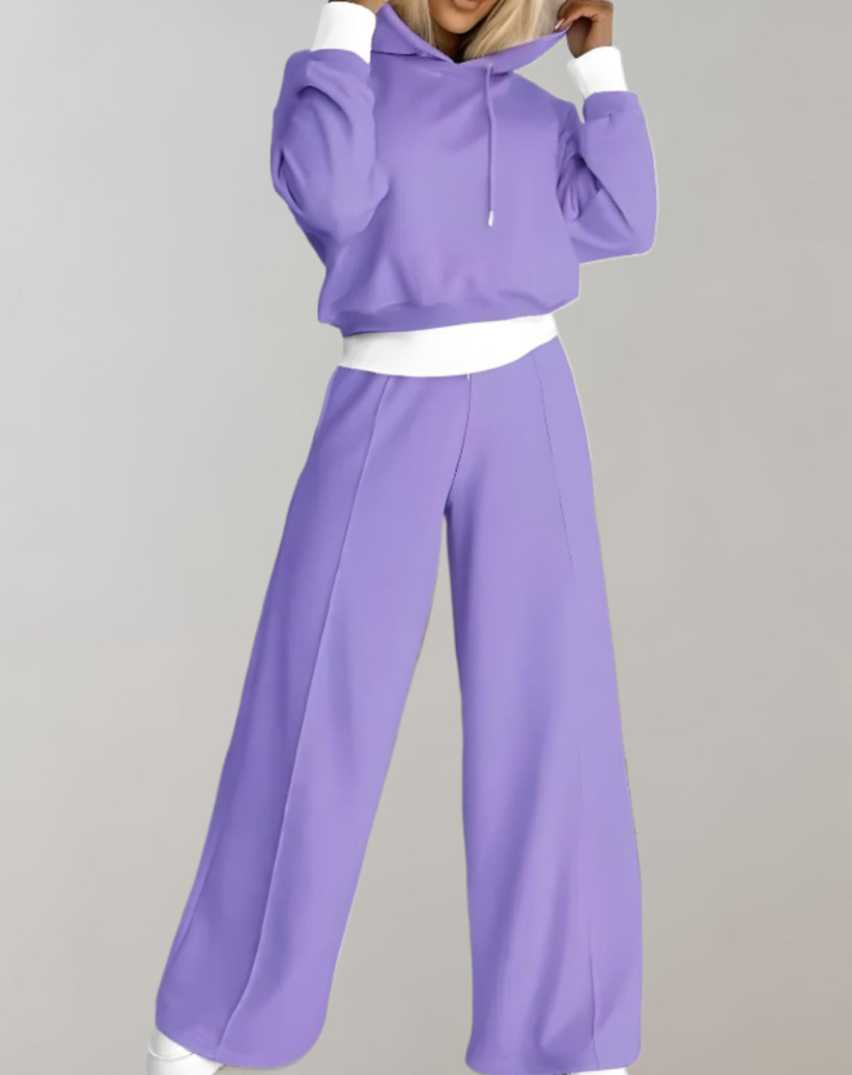 Cotton Blend Hoodie and Wide Leg Trousers Set for Women | Loungewear