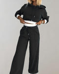 Cotton Blend Hoodie and Wide Leg Trousers Set for Women | Loungewear
