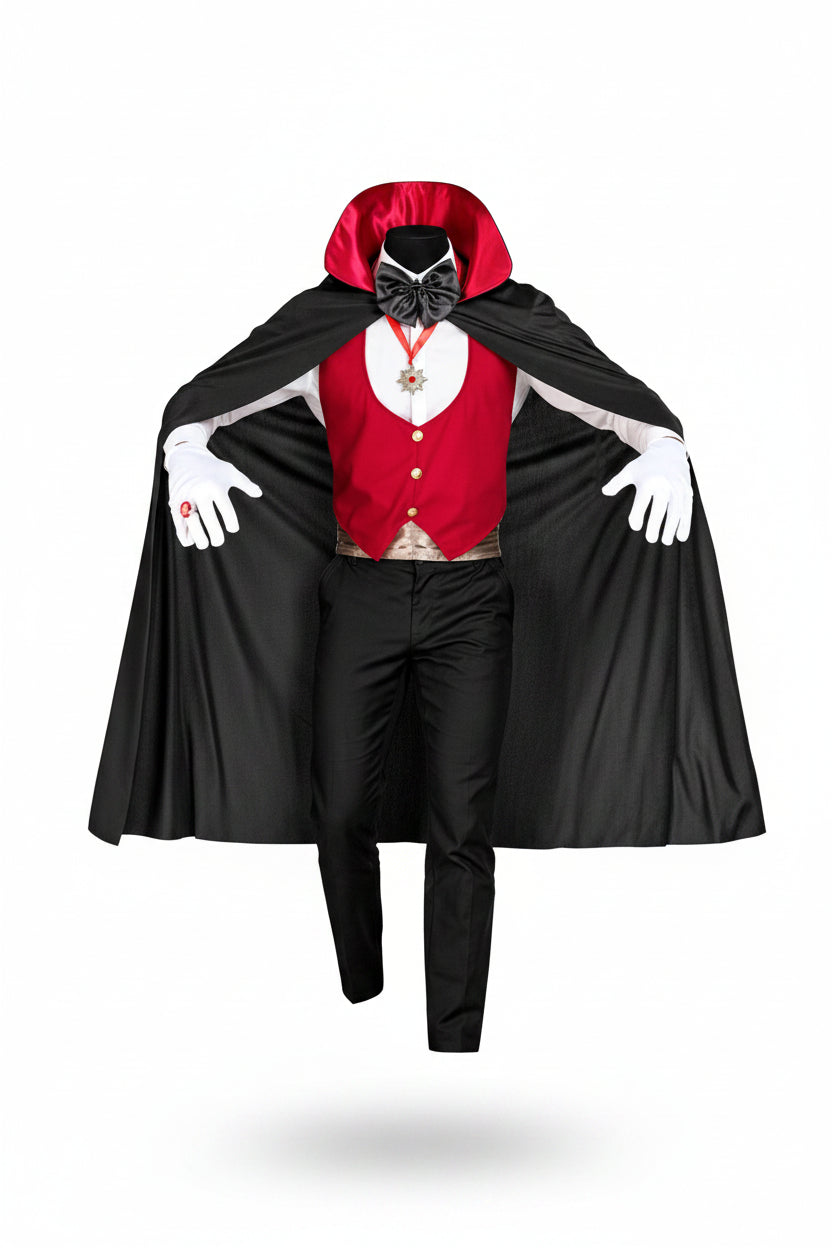 Red Waistcoat Cape Vampire Costume Set for Men | Halloween Fancy Dress