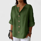 V-Neck Short Sleeve Blouse for Women | Relaxed Button-Front