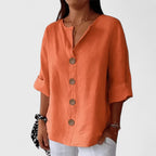 V-Neck Short Sleeve Blouse for Women | Relaxed Button-Front