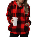 Checkered Quarter Zip Hoodie for Women | Relaxed Fit with Front Pocket