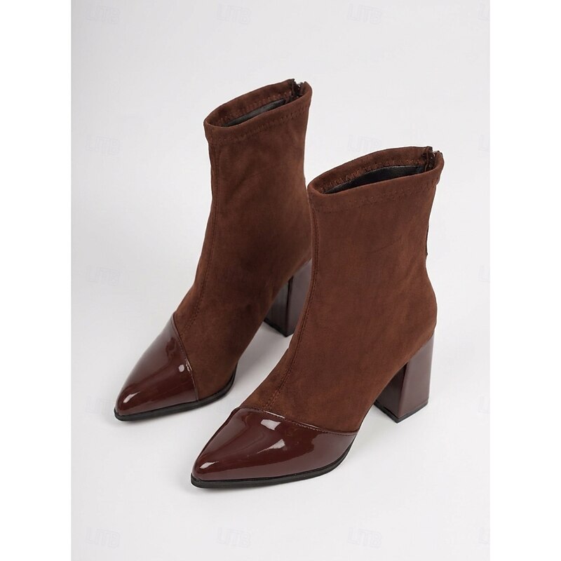 Stretch Shaft Cap Toe Chunky Block Heel Ankle Boots for Women | Office Wear