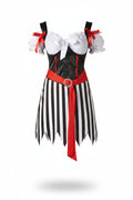 Striped Black White Corset Pirate Costume for Women | Halloween Fancy Dress