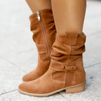Faux Suede Round Toe Low Heel Casual Boots for Women | Plush Soft Footbed