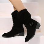Faux Suede Round Toe Low Heel Casual Boots for Women | Plush Soft Footbed