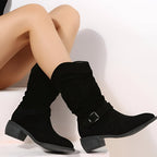 Faux Suede Round Toe Low Heel Casual Boots for Women | Plush Soft Footbed