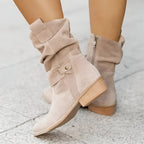 Faux Suede Round Toe Low Heel Casual Boots for Women | Plush Soft Footbed