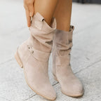 Faux Suede Round Toe Low Heel Casual Boots for Women | Plush Soft Footbed