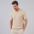 Teal Cable Knit Slim Fit Polo Shirt for Men