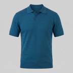 Teal Cable Knit Slim Fit Polo Shirt for Men