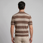 Navy Striped Jacquard Knit Polo Shirt for Men