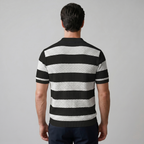 Navy Striped Jacquard Knit Polo Shirt for Men