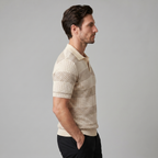 Navy Striped Jacquard Knit Polo Shirt for Men