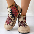 Red and Blue Bohemian Patterned High Top Lace Up Platform Trainers for Women
