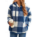 Checkered Quarter Zip Hoodie for Women | Relaxed Fit with Front Pocket