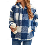 Checkered Quarter Zip Hoodie for Women | Relaxed Fit with Front Pocket