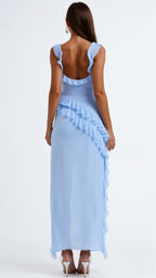 Women Dress | Ruffled Neckline and Hem with Front Slit Maxi