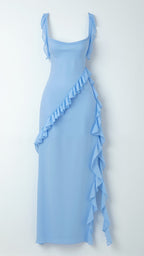 Women Dress | Ruffled Neckline and Hem with Front Slit Maxi
