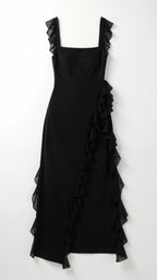 Women Dress | Ruffled Neckline and Hem with Front Slit Maxi