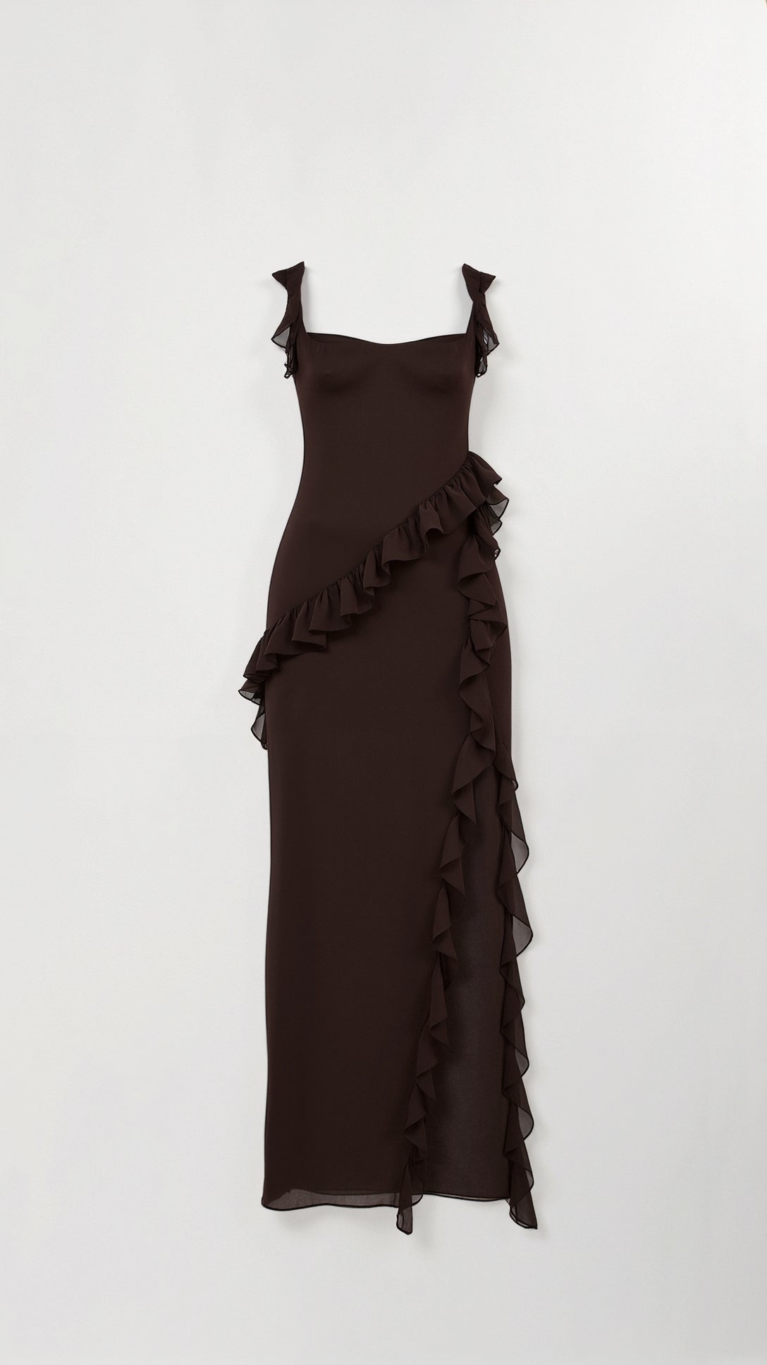 Women Dress | Ruffled Neckline and Hem with Front Slit Maxi