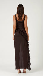 Women Dress | Ruffled Neckline and Hem with Front Slit Maxi