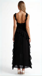 Women Dress | Ruffled Neckline and Hem with Front Slit Maxi