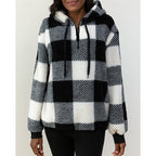 Checkered Quarter Zip Hoodie for Women | Relaxed Fit with Front Pocket