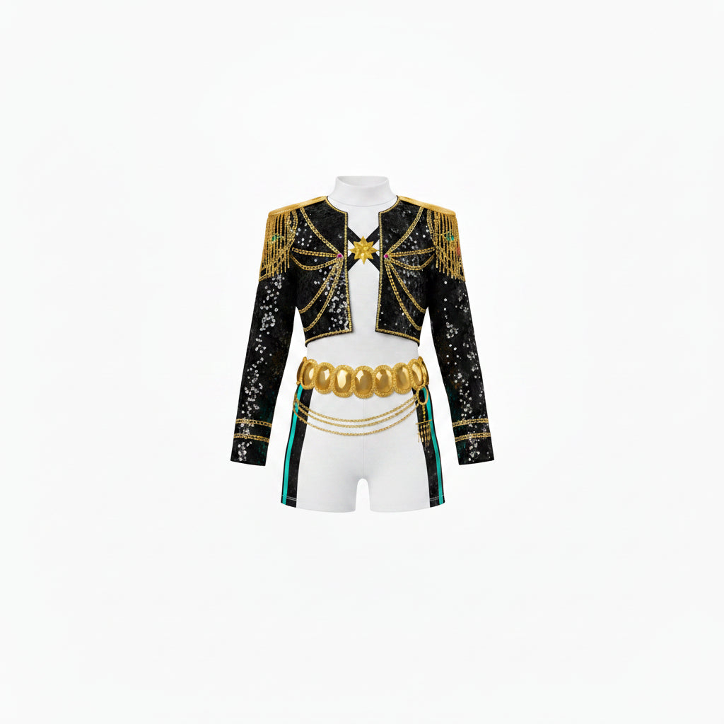 Black White and Gold K-Pop Hero Two Piece Fancy Dress Costume for Boys