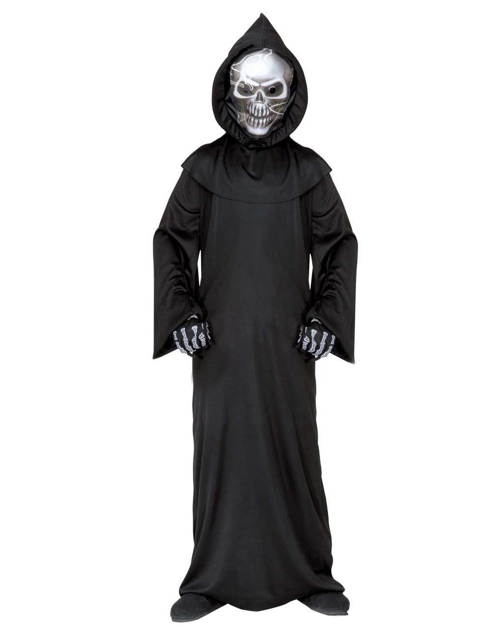 Black Hooded Grim Reaper Robe Costume with Skull Mask and Gloves for Boys