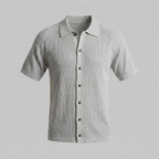 Black Grey Fine Rib Knit Long Sleeve Polo Shirt for Men