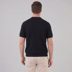Black Grey Fine Rib Knit Long Sleeve Polo Shirt for Men
