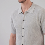 Black Grey Fine Rib Knit Long Sleeve Polo Shirt for Men