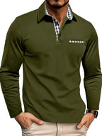 Cotton Blend Long Sleeve Button Polo Shirt for Men | Button Placket