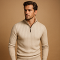 Grey Half-Zip Ribbed Sleeve Jumper for Men