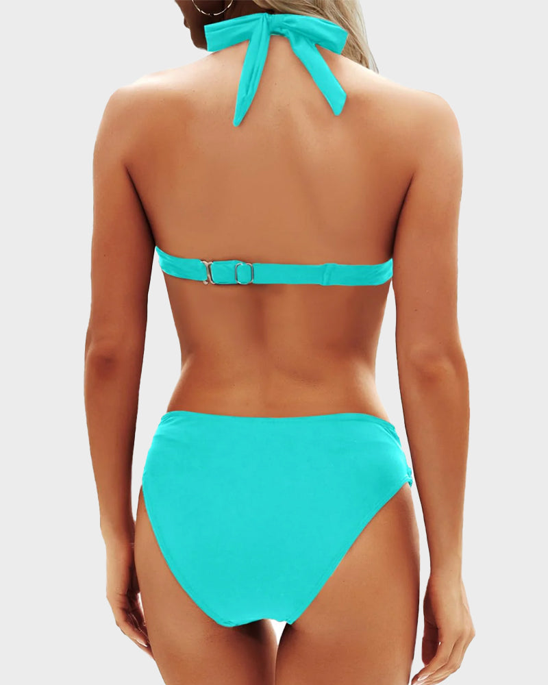 Women Bikini | Halter Neck Triangle Top Mid Rise