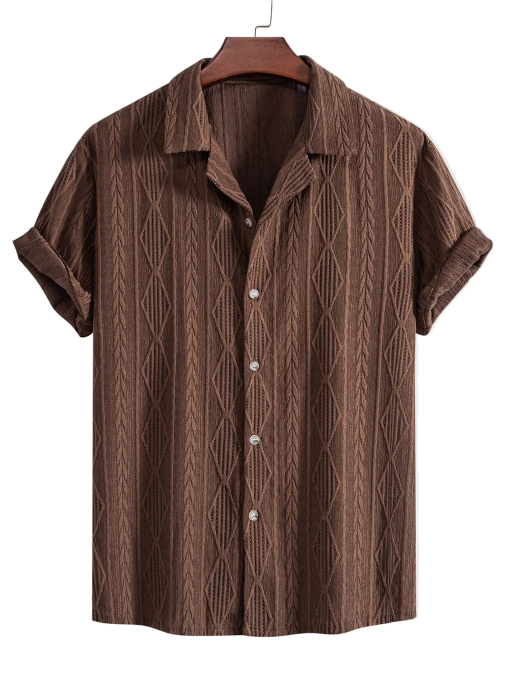 Textured Camp Collar Short Sleeve Shirt for Men