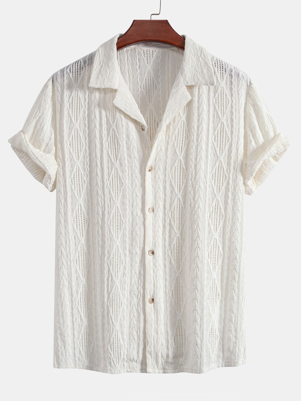 Textured Camp Collar Short Sleeve Shirt for Men