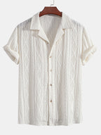 Textured Camp Collar Short Sleeve Shirt for Men