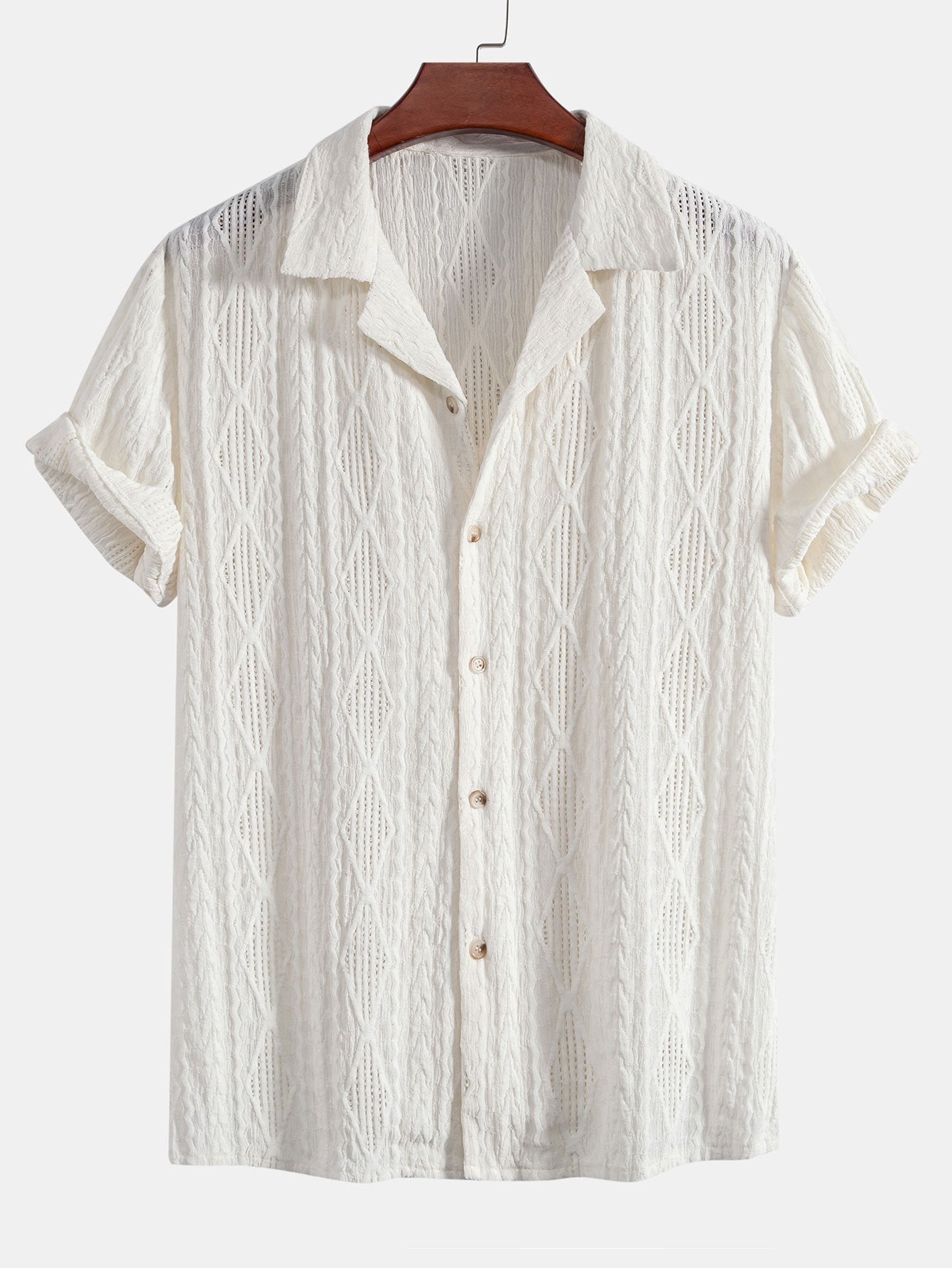 Textured Camp Collar Short Sleeve Shirt for Men