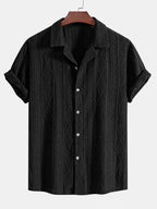 Textured Camp Collar Short Sleeve Shirt for Men