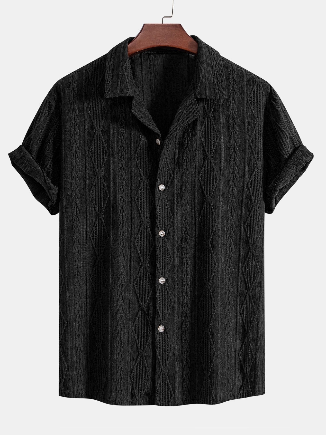 Textured Camp Collar Short Sleeve Shirt for Men