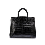 Genuine Leather Twist Lock Handbag with Gold Hardware and Pockets for Women