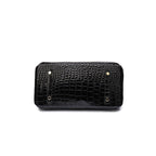 Genuine Leather Twist Lock Handbag with Gold Hardware and Pockets for Women