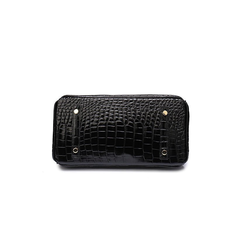 Genuine Leather Twist Lock Handbag with Gold Hardware and Pockets for Women