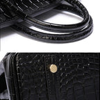 Genuine Leather Twist Lock Handbag with Gold Hardware and Pockets for Women