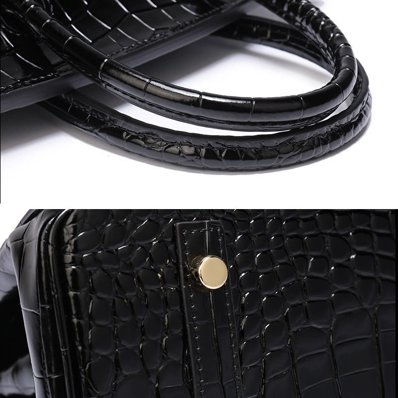 Genuine Leather Twist Lock Handbag with Gold Hardware and Pockets for Women