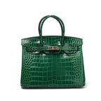 Genuine Leather Twist Lock Handbag with Gold Hardware and Pockets for Women