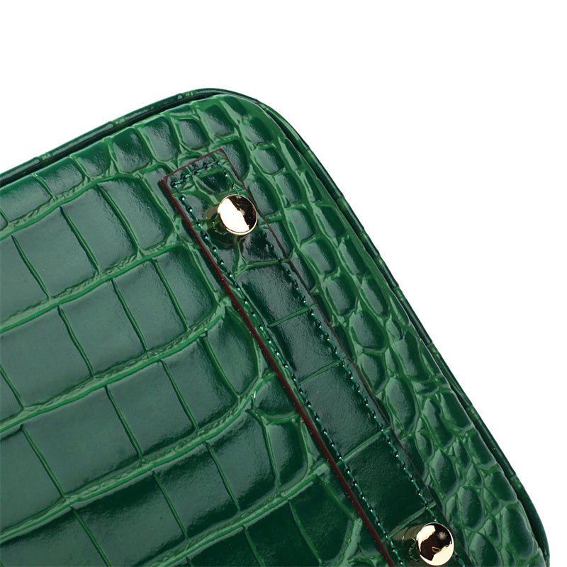 Genuine Leather Twist Lock Handbag with Gold Hardware and Pockets for Women