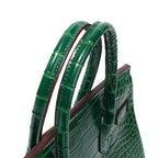 Genuine Leather Twist Lock Handbag with Gold Hardware and Pockets for Women